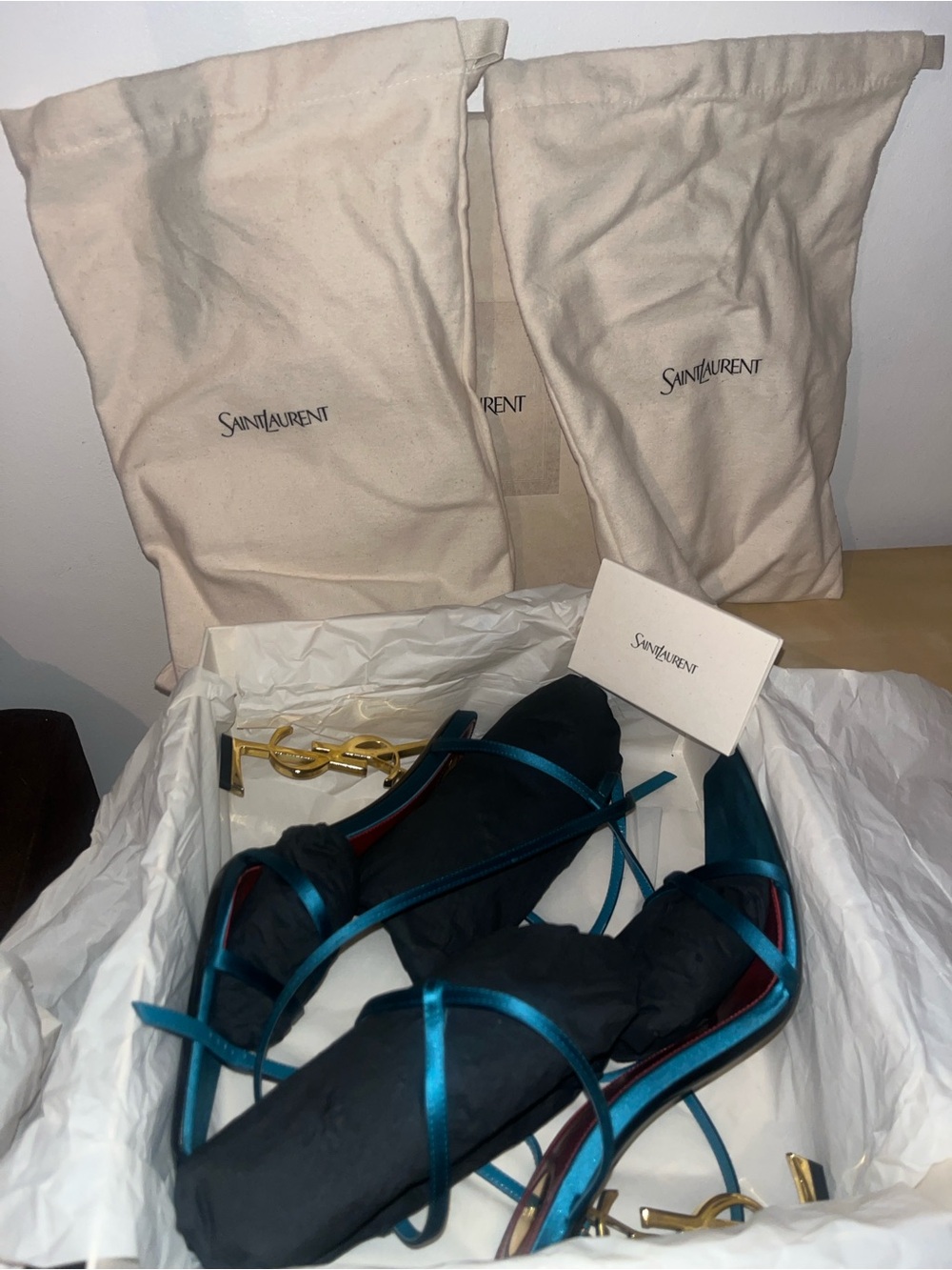 Saint Laurent Opyum 110 Blue Satin Sandals Sz 41